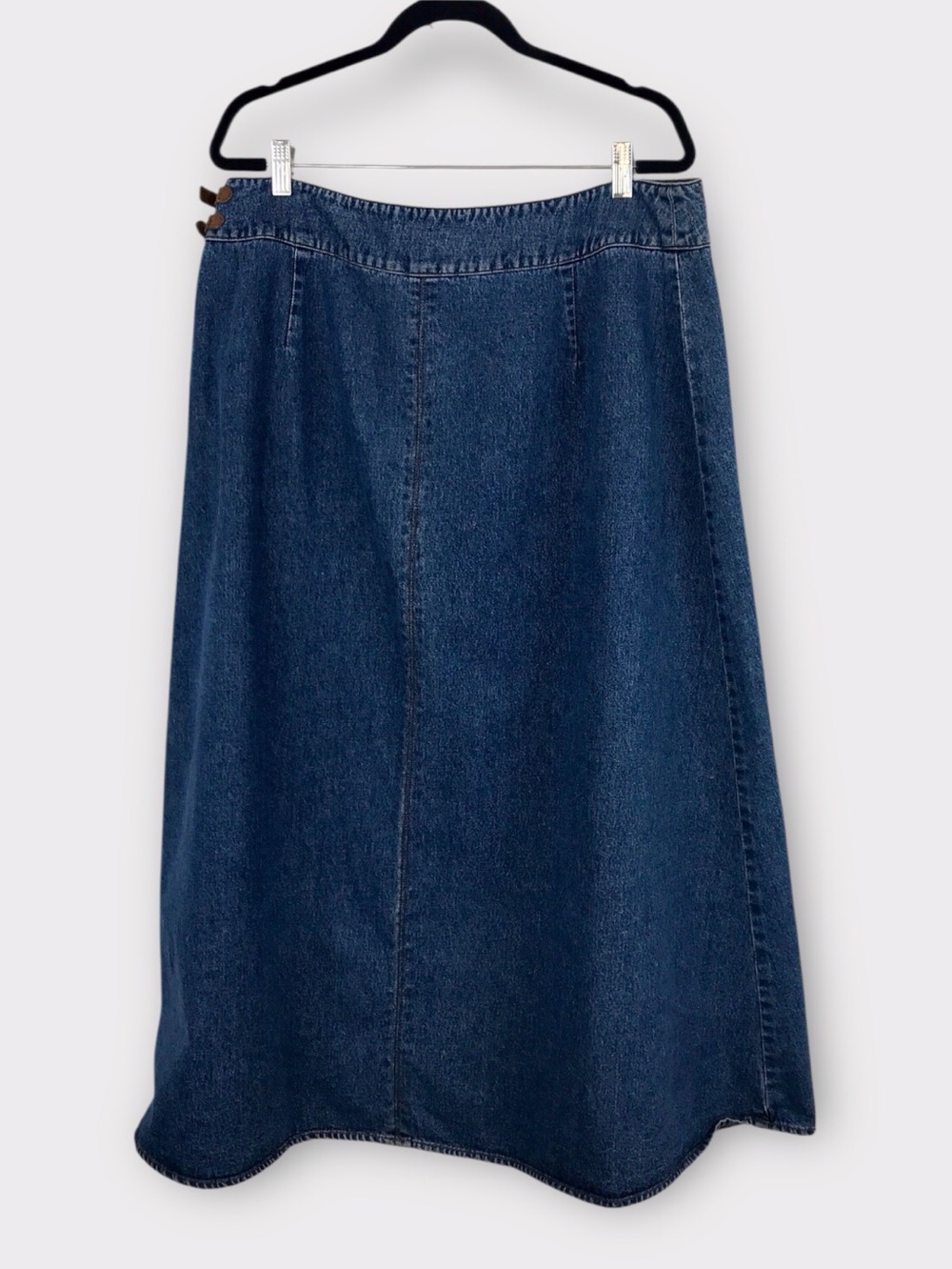 Vintage Ralph Lauren Denim A-Line Maxi Skirt Leather Buckle Side Detail Cotton - Picture 3 of 7